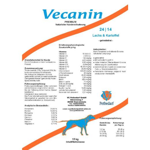 Vecanin Lachs & Kartoffel 24/14 15 kg getreidefrei