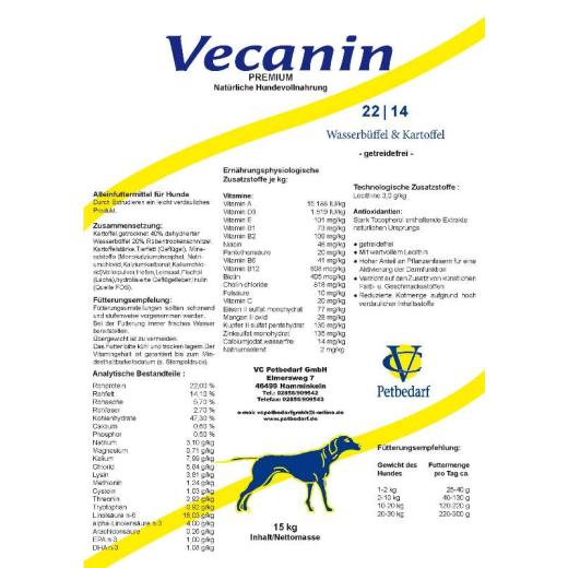 Vecanin Wasserbüffel & Kartoffel 22/14 14 kg getreidefrei